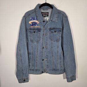 Looney Tunes Members‎ Only Space Jam Large Denim Blue Jean Jacket Basketball